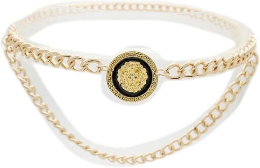 Women's Gold Metal Chain Links Belt with Lion Head Charm