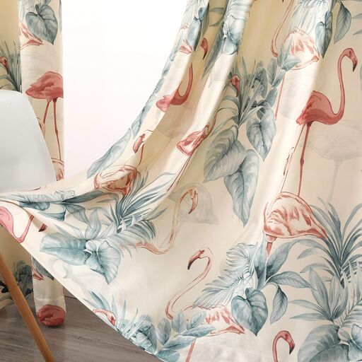 Autumn Dream White Blackout Curtains with Flamingo Leaf Pattern