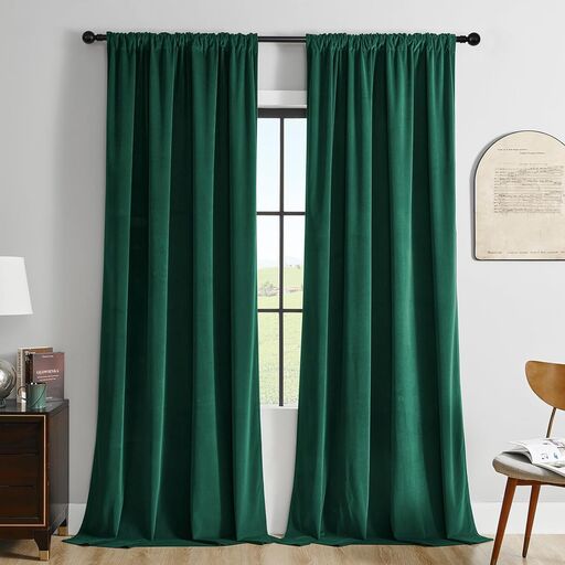 Joydeco Dark Green Velvet Curtains 84 inch