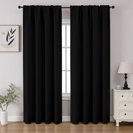 CUCRAF Black Blackout Curtains 84" 2-Panel Set