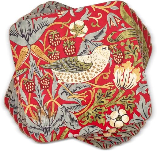 Pimpernel Morris & Co Strawberry Thief Red Coasters, Set of 6