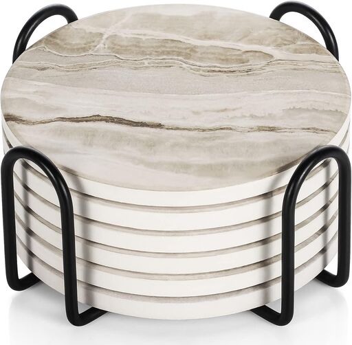 LIFVER Coasters Set of 6 - Black Marble Style