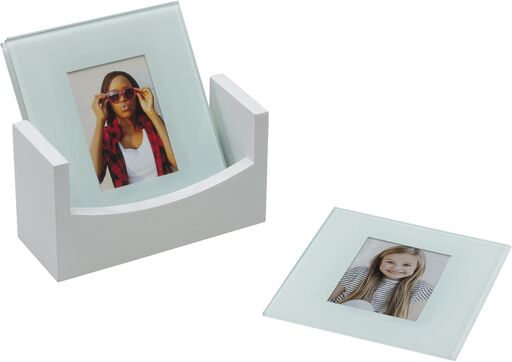 White Glass Photo Coasters - Set of 4