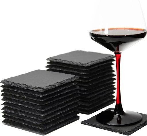 24 Pack 4x4 Inch Black Slate Stone Coasters