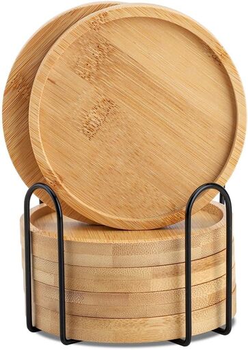 Bamboo Coaster Set of 6 with Lid Holder
