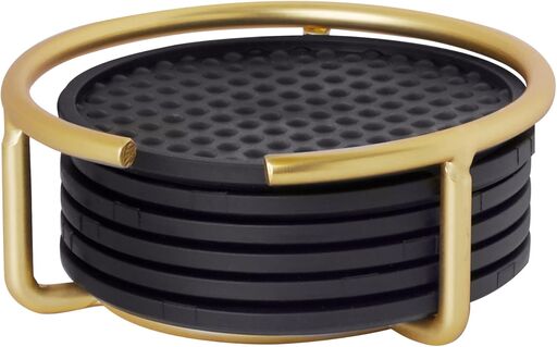 Spectrum Absorbent Coasters with Holder Set of 6 Gold