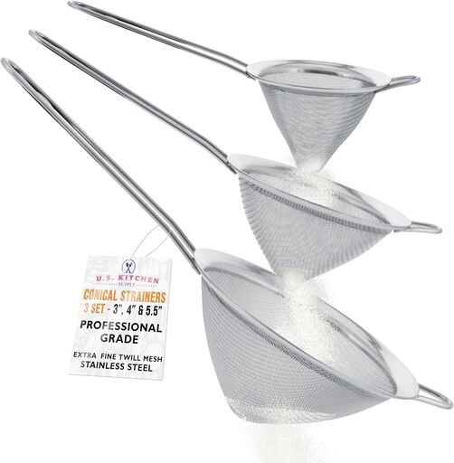 U.S. Kitchen Supply Stainless Steel Conical Strainers Set of 3