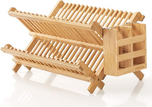 HBlife Bamboo Folding 2-Tier Dish Rack