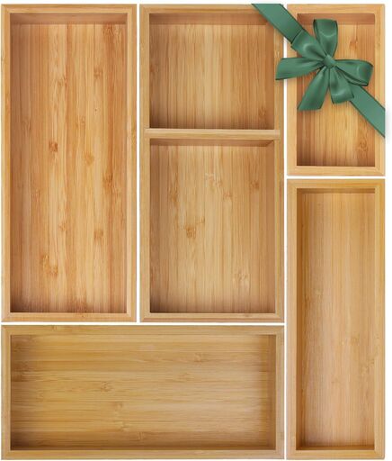 Bamboo Drawer Organizer Set, 5 PCS