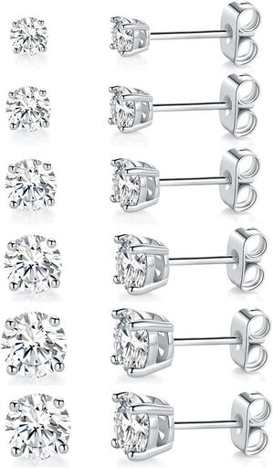 18K White Gold Plated Cubic Zirconia Stud Earring Pack