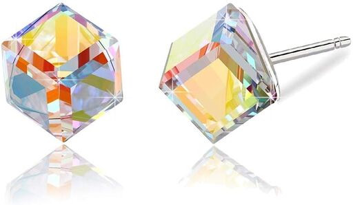 Cube Austrian Crystal Drop Stud Earrings