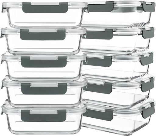 KOMUEE 10 Pack Glass Meal Prep Containers 30oz