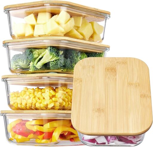 Vtopmart 5 Pack Glass Storage Containers with Bamboo Lids