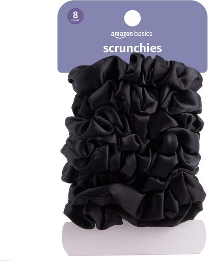 Amazon Basics Satin Scrunchies Black Hair Ties