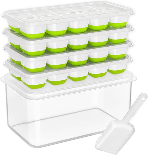 DOQAUS Ice Cube Tray with Lid and Bin - 4 Pack