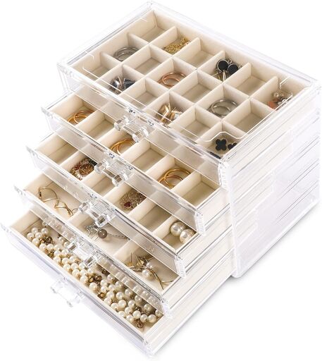 Frebeauty Acrylic Jewelry Organizer with 5 Drawers