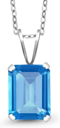 Gem Stone King Emerald Cut Swiss Blue Topaz Pendant Necklace