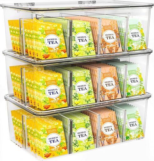 Utopia Home Tea Bag Organizer With Lids - 3 Pack