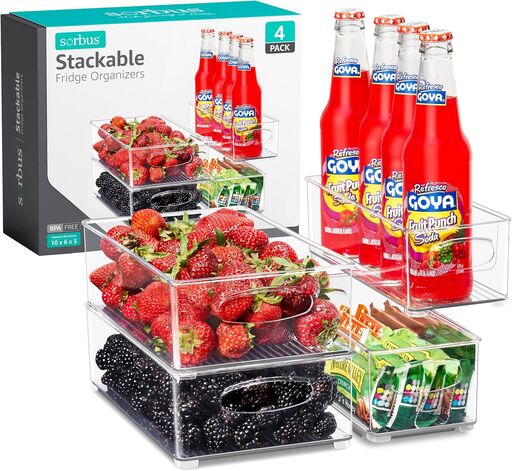 Sorbus Stackable Refrigerator Organizer Bins - Set of 4