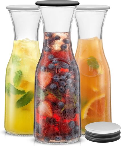 JoyJolt Glass Carafe with Lid, Set of 3