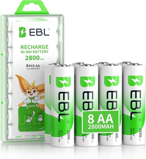 EBL Pack of 8 AA Rechargeable Batteries 2800mAh