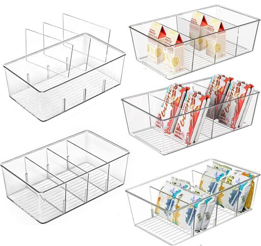 5-Pack Clear Plastic Pantry Organizer Bins