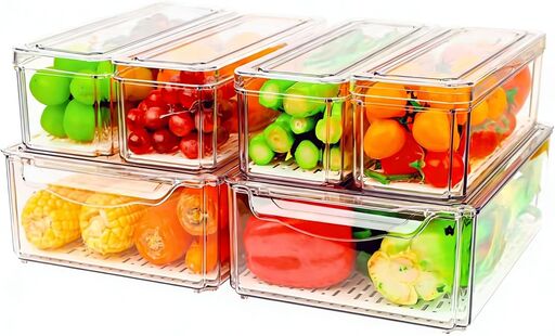 6 Pack Fridge Organizer Stackable Bins