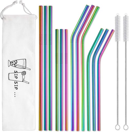 Hiware 12-Pack Rainbow Metal Straws