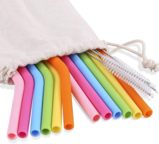 Silicone Reusable Straws 12-Pack (6 Bent + 6 Straight)