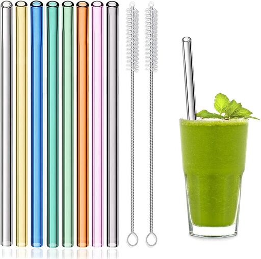8 Pcs Reusable Glass Straws, 8"x8mm