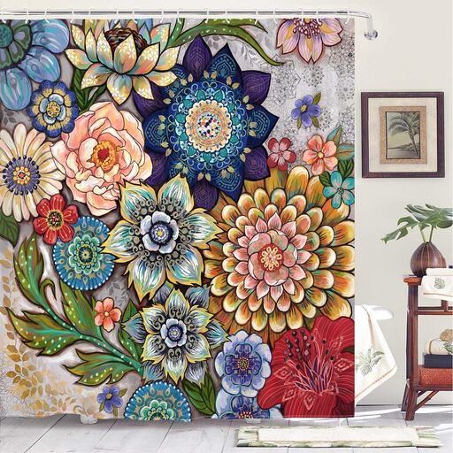 Neasow Boho Floral Shower Curtain 72"x72"