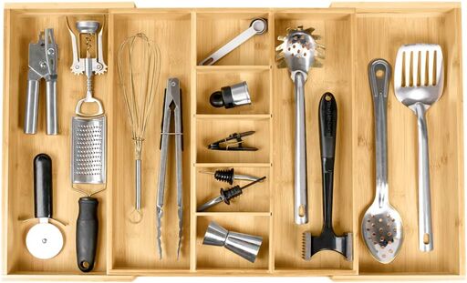 KitchenEdge Adjustable Bamboo Kitchen Drawer Organizer