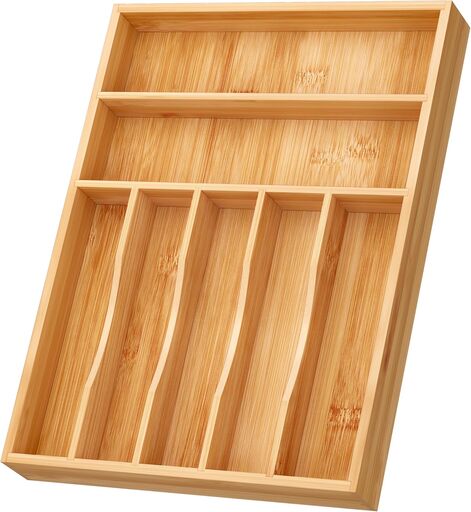 BAMEOS Bamboo Silverware Drawer Organizer