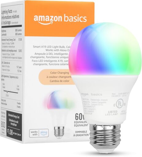 Amazon Basics Smart A19 LED Color Bulb