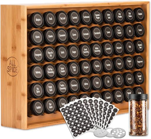 AllSpice Bamboo Spice Rack Organizer with 60 Jars