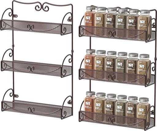 Deco Brothers 3 Tier Wall Mounted Spice Rack, Bronze