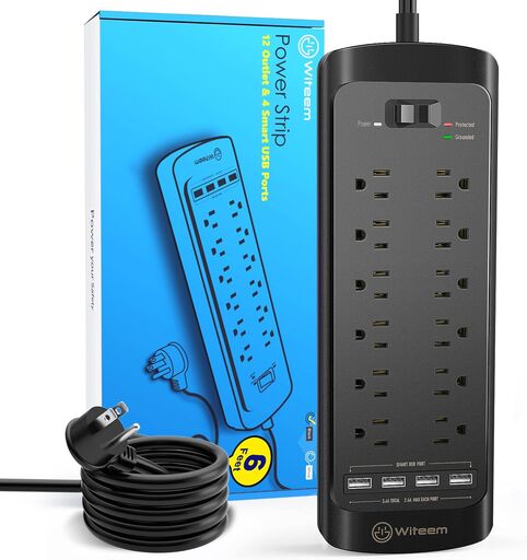 Witeem Surge Protector Power Strip - 12 Outlets, 4 USB
