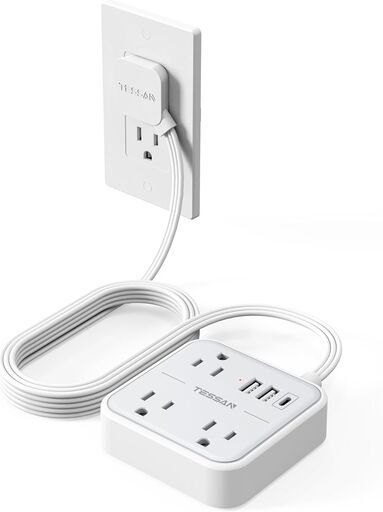 TESSAN 15FT Flat Extension Cord Power Strip with USB