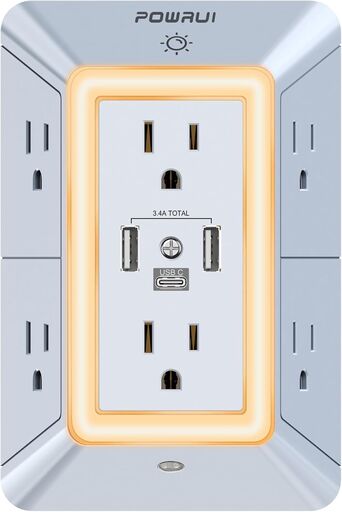 POWRUI 6-Outlet Surge Protector with USB Ports