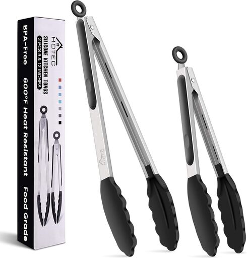 HOTEC Premium Stainless Steel Locking Kitchen Tongs Set of 2