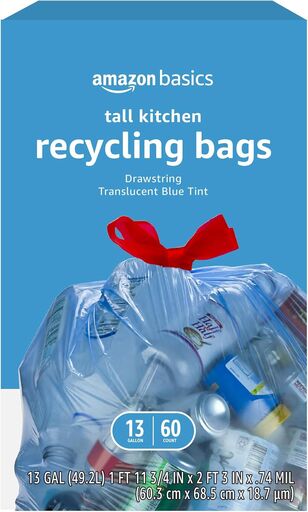 Amazon Basics Blue Recycling Trash Bags, 13 Gallon