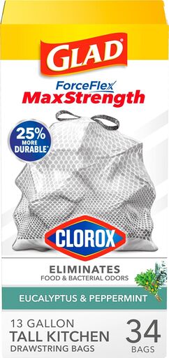 Glad ForceFlex MaxStrength with Clorox Trash Bags, 13 Gal