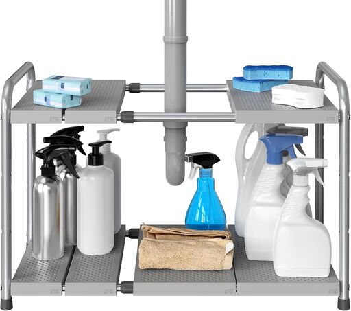 Simple Houseware Under Sink 2-Tier Expandable Rack Organizer
