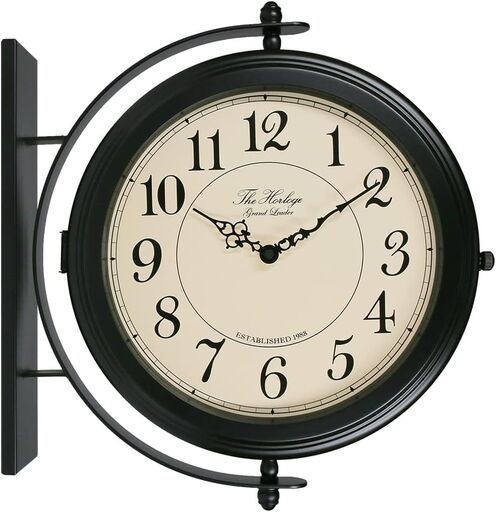 BESTIME 66264B 16-Inch Double Sided Metal Wall Clock