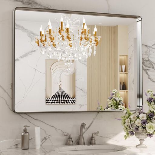 LOAAO 40X30 Inch Brushed Nickel Bathroom Mirror