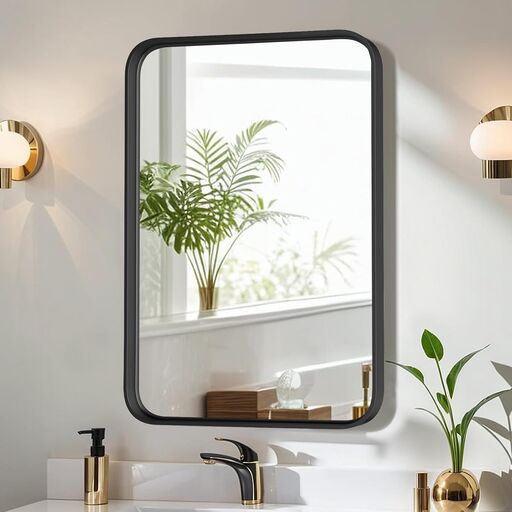 Bathroom Mirror 30x22 Rounded Rectangle Black Frame