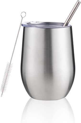 12 oz Insulated Wine Tumbler with Lid and Straw