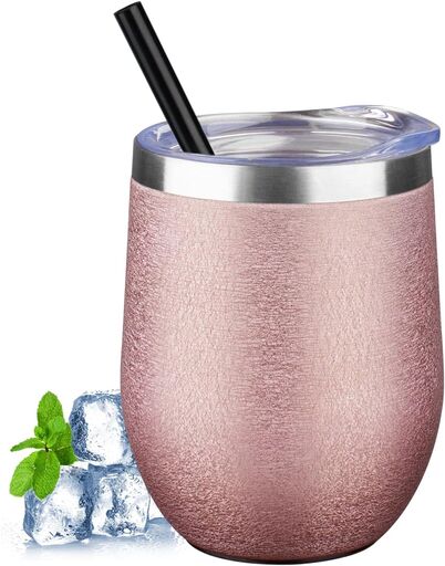 12 oz Insulated Wine Tumbler with Lid and Straw