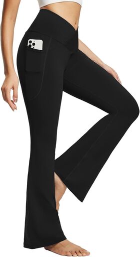 Baleaf Women's V Crossover Flare Leggings with Pockets